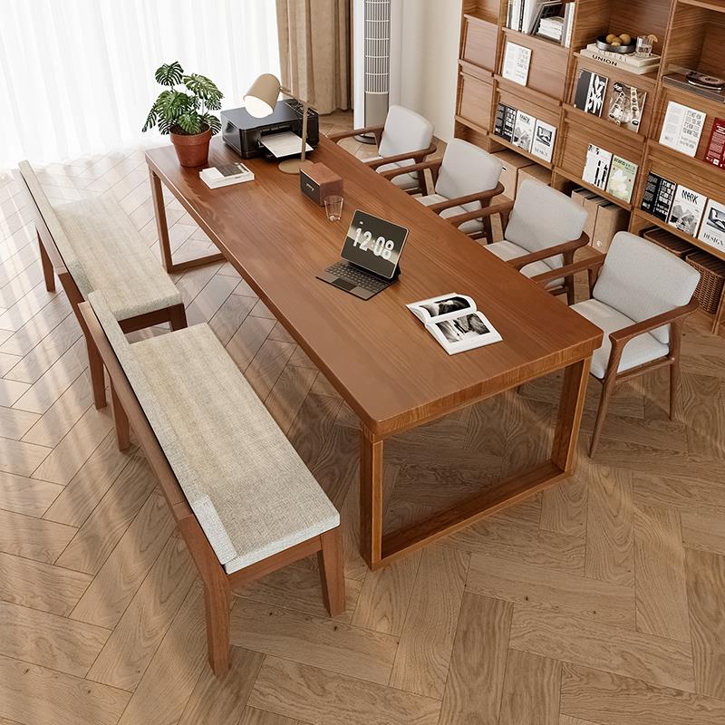 实木去客厅化大长书桌配沙发家用双人学习桌简约大板莫比恩工作台