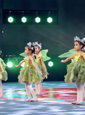 闪亮的萤火虫演出服儿童蓬蓬裙绿色纱裙小精灵舞蹈女童纱裙表演服