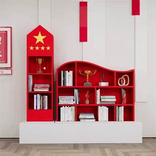 红色主题党建室书架会议室陈列架社区读书角党群活动室书柜置物架