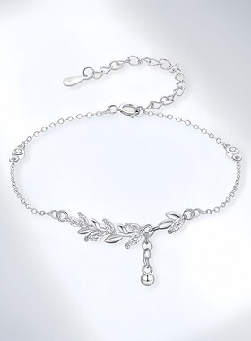 S925通体纯银穗穗平安手链女式百搭气质麦穗圆珠吊坠流苏气质手饰