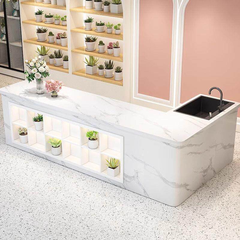 花店花艺收银台操作台果切甜品店转角简约吧台奶茶店操作台定制