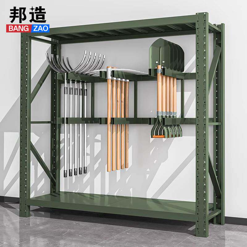 军绿色盾牌货架铁锹架战备物资存放架可移动带网器材架消防雨衣架