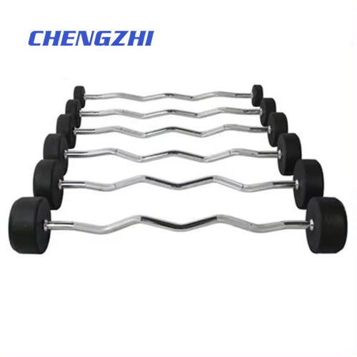 厂家直销PU固定圆头曲杆杠铃男士健身商用一体式哑铃固定曲杆杠铃