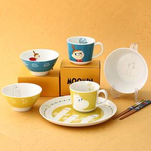 日本进口姆明一族简趣系列 釉上彩马克杯斗型碗沙拉碗圆盘木筷