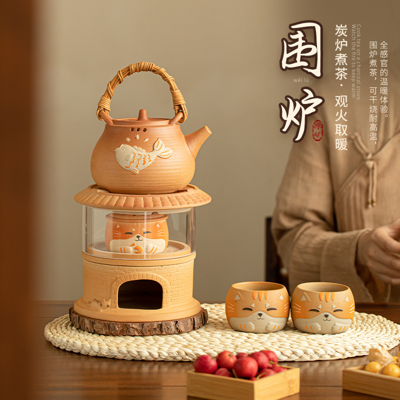 中式围炉煮茶套组粗陶烤茶炉家用户外秋冬温茶暖茶器茶壶茶杯茶具