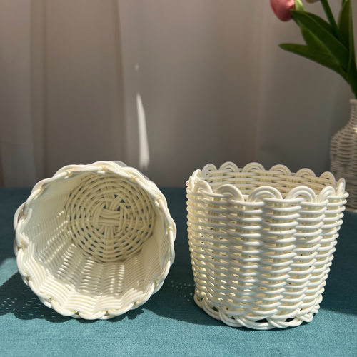 创意手工编织圆形波浪口摆件家用收纳笔筒插花篮子