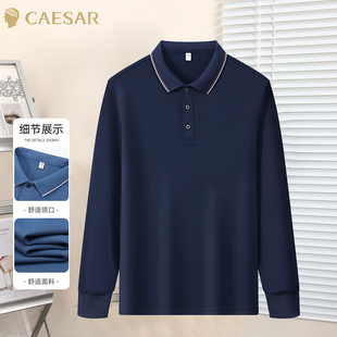 凯撒大帝2025年秋季男士休闲翻领百搭男款中年长袖纯色上衣打底衫