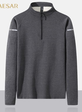 凯撒大帝2025年秋季新款纯色立领休闲时尚百搭中年长袖上衣T恤男