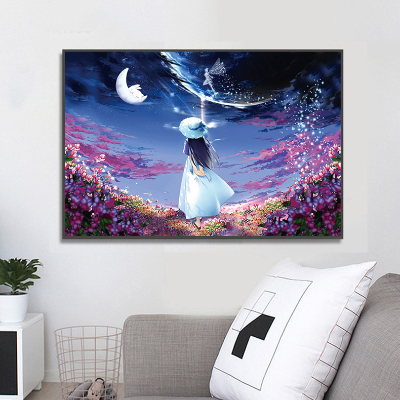 唯美插画女孩十字绣2021新款线绣客厅小幅卧室可爱自己绣手工小件