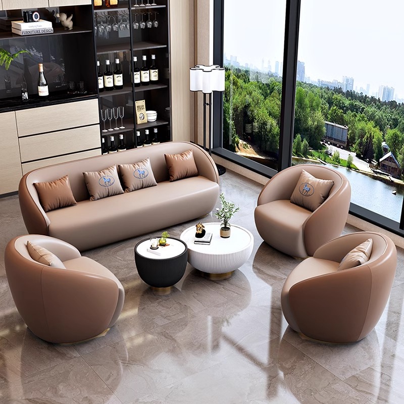 办公室售楼处会客接待沙发样板房轻奢皮艺沙发贵宾室会所洽谈沙发