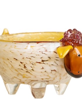 现代简约琉璃小羊收纳果盘装饰品客厅玄关茶几摆设入户钥匙置物架