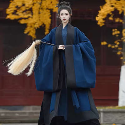鹤氅男女款汉服素色传统三清领