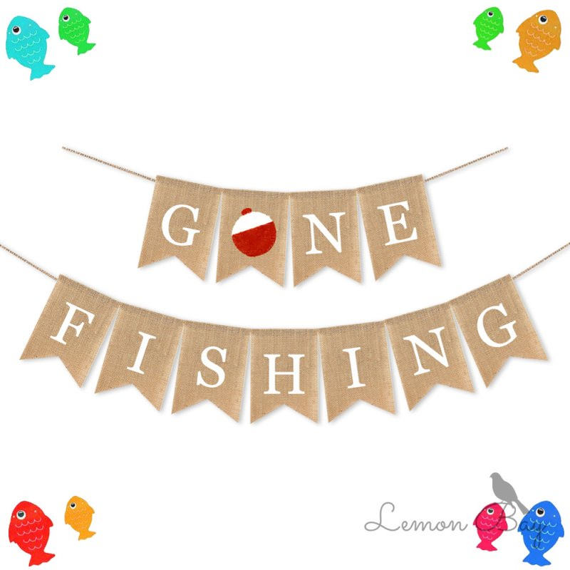 钓鱼主题派对装饰用品横幅拉旗 gone fishing麻布燕尾旗