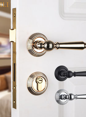 锁具通用门锁黑色美式卧室静音门锁金色室内房门把手家装分体锁