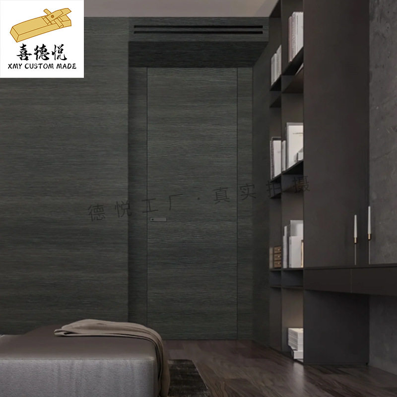 无边框隐形门极简涂料门铝木门黑色隐形涂料门隐框门窄边卧室门