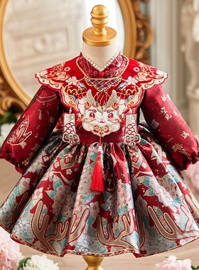 周岁礼服女宝宝2025红色新中式唐装旗袍婴儿抓周U生日宴公主裙春