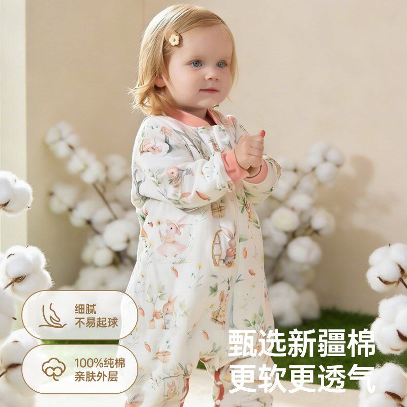 宝宝睡袋春夏薄棉分腿家居服婴儿纯棉防踢被儿童R透气睡衣四季通