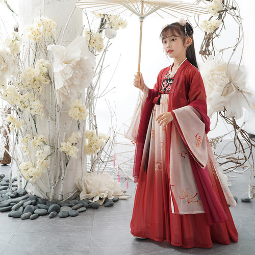 汉服女童春秋中国风n儿童唐装古装超仙襦裙连衣裙小女孩公主古风