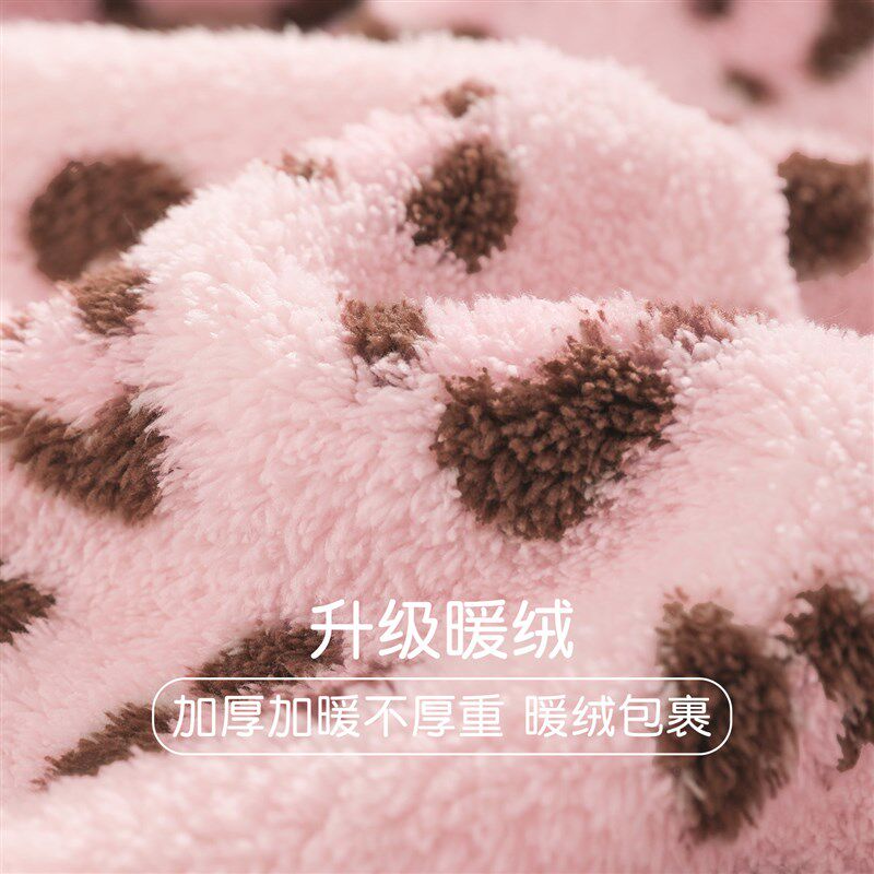 豹纹睡衣女冬季珊瑚绒睡袍浴袍粉色加厚加M绒保暖中长款家居服套