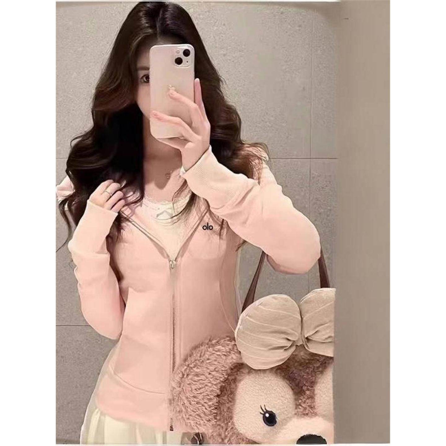 美国NOMALO紧身韩系上衣外套新款粉色卫衣修身女运动美国衣服春秋