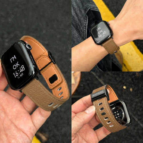 LINEVEK适用苹果真皮穿扣表带