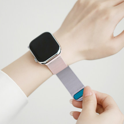 适用苹果applewatchS11手表s10表带夏季透气金属iwatch6米兰尼斯表带9腕带se渐变运动8女士ultra3新款7男款54