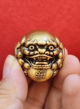 貔貅铜球实心一对文玩手把件全铜真品纯铜球健身球摆件解压黄铜