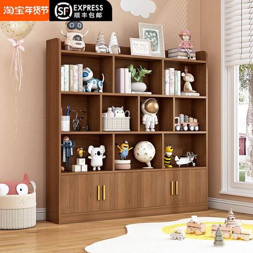 实木小户型书架落地客厅办公室文件柜靠墙展示柜木柜子家用书柜