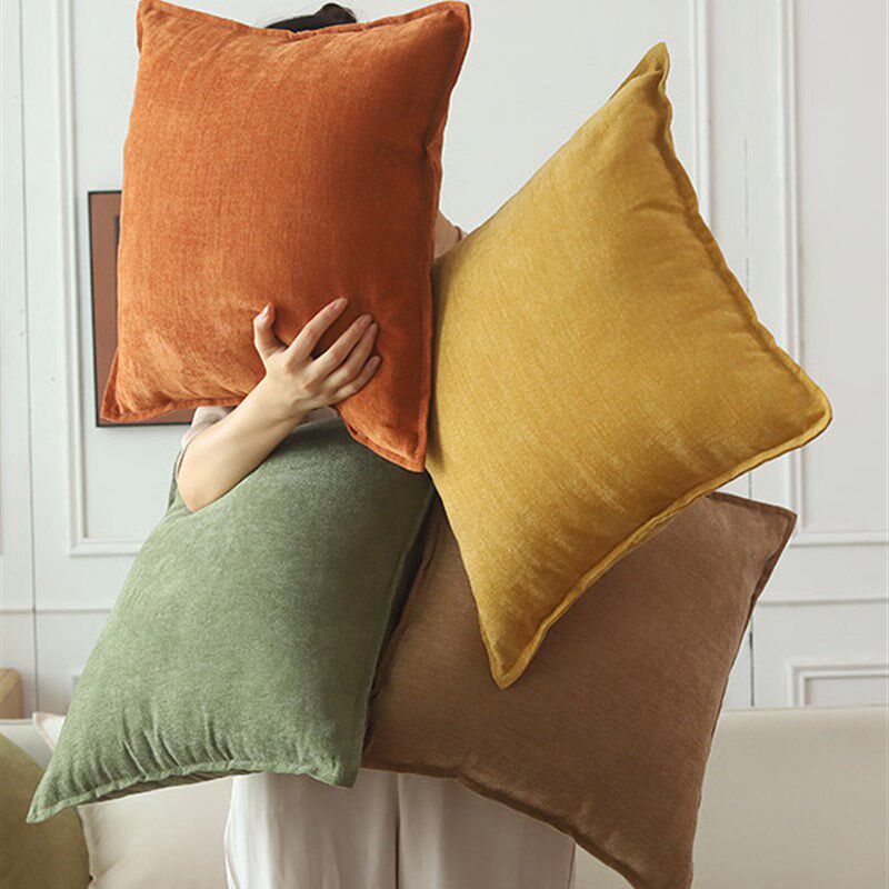 精选靠枕套沙发靠垫套不含芯纯色雪尼尔抱枕客厅家用含芯方形靠垫