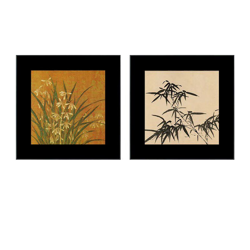 中古风客厅沙发背景墙装饰画复古兰花竹子壁画高级感餐厅卧室挂画