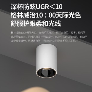 led明装射灯深杯防眩智能圆形吸顶式家用客厅无主灯cob筒灯山丘