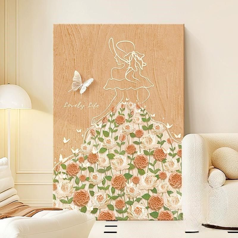 奶油风客厅装饰画抽象人物高级感沙发背景墙挂画肌理玫瑰玄关壁画,家居饰品,现代装饰画,淘宝优惠券,粉丝福利购,淘宝优惠卷