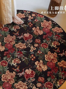 Goya圆形地毯中古风轻奢美式客厅茶几垫卧室衣帽间绿色床边毯地垫
