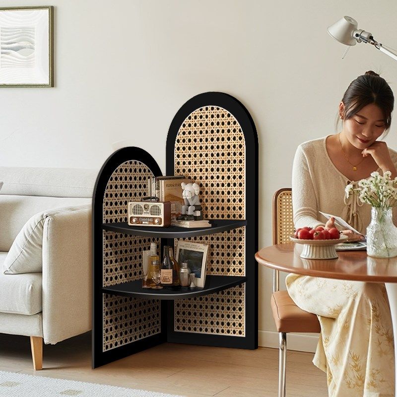 中古风转角装饰柜墙角矮柜落地摆件藤编图案夹缝置物架卧室收纳柜,家居饰品,落地摆件,淘宝优惠券,粉丝福利购,淘宝优惠卷