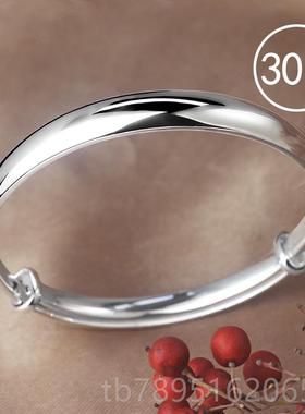 高档999手银镯女年轻宽面手饰光面实心手镯拉推款纯银镯子送妈妈