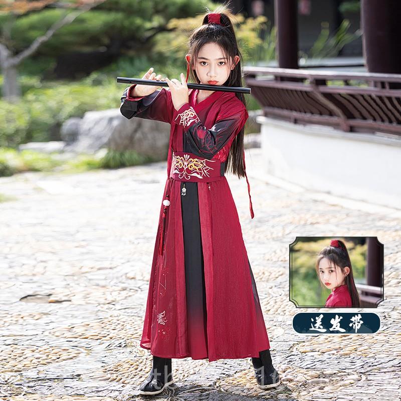 高档花木兰儿服装童女童汉服中风衣女侠古装演出武侠风锦卫国将军
