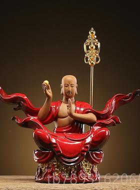 高档新中式禅意陶地藏王菩佛像大件灯圈瓷供奉客厅萨玄关茶室摆装