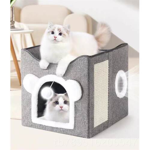 高档多猫家猫庭抓板窝一体磨爪房子上下两层猫猫别墅冬季保暖双层