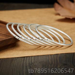 高档9999纯银古法银手传承复简古镯民族磨砂镯女约小篆银子定制可