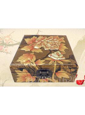 高档平遥收推光漆器首绘饰盒木质复古纯手工彩纳盒扬梳妆盒带锁州