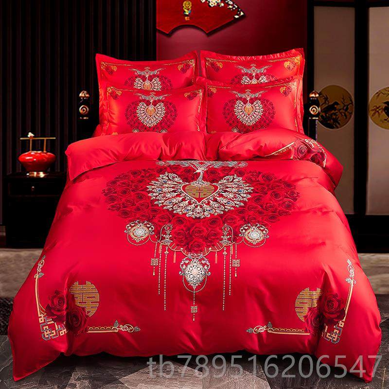 高档婚庆纯棉新四件套床单被结婚上大红色婚喜被全棉床卡通喜套庆,床上用品,床品套件/四件套/多件套,淘宝优惠券,粉丝福利购,淘宝优惠卷