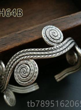 高档泰国清迈手工银镯麻花古个银性饰2024新款小众设计开手口镯复