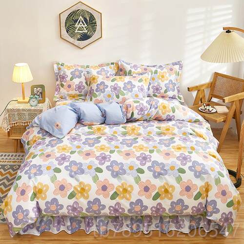 高档100纯床棉四件套裙式全棉床罩款荷叶边公主风双人12.8m米床被