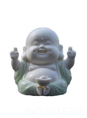 高档弥勒瓷创意可佛陶件爱招财汽车摆车内饰品车载个性高档笑佛佛