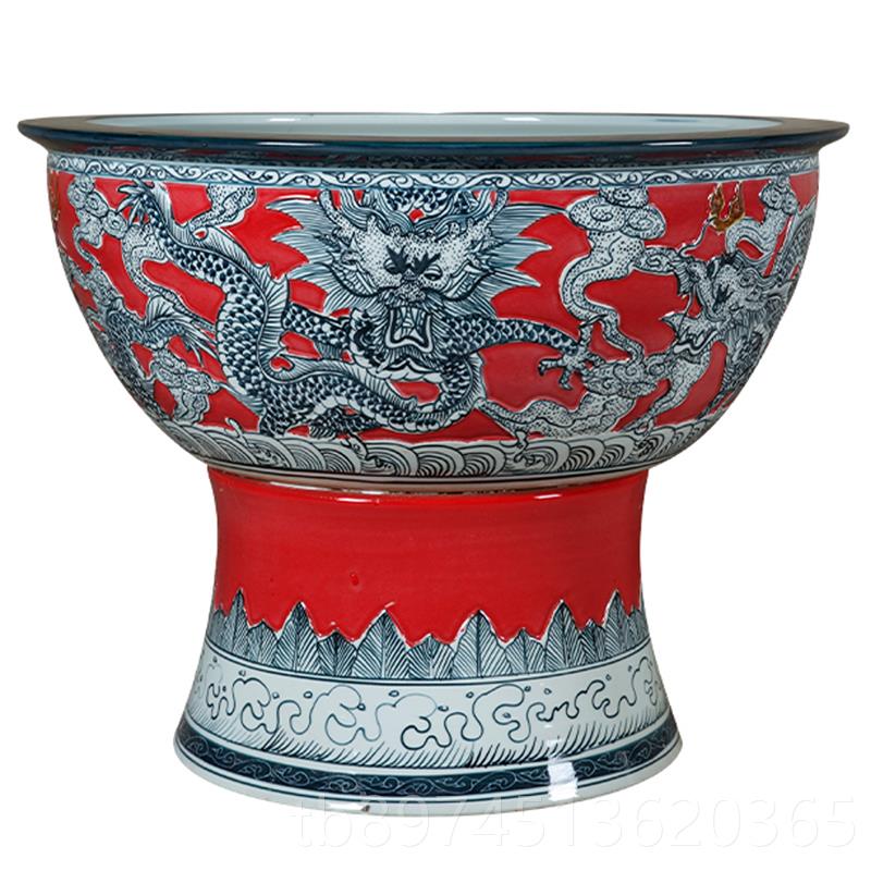 正品景德镇陶瓷鱼缸带瓷器金花底座莲盆立柱式乌龟缸睡碗莲盆庭院