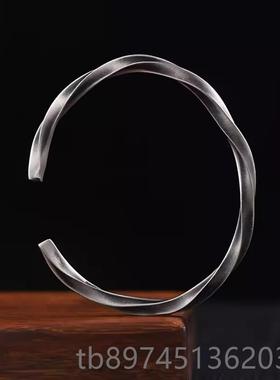 正品999纯银莫乌环手镯男士款素圈复古国风日礼比物斯男生生足银