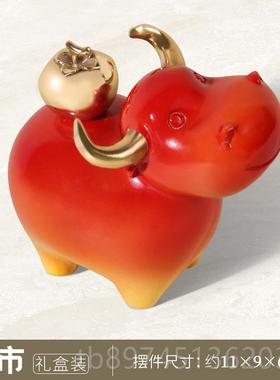 正品黄《牛柿摆件客》厅桌铜面玄关酒柜办公家居乔迁装饰品招桌财