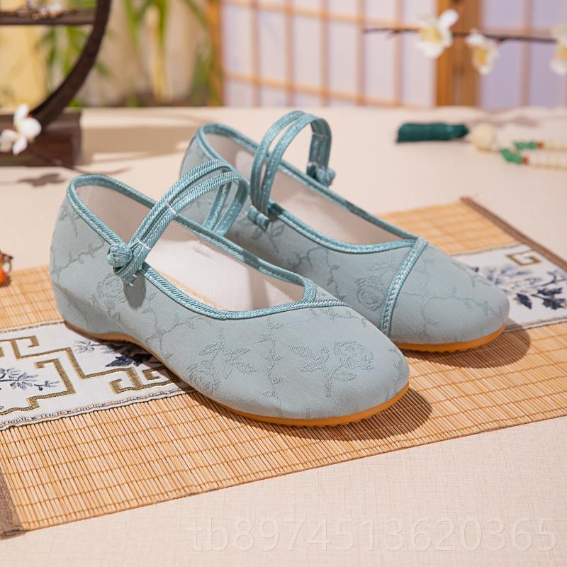正品族绣花鞋子女新款搭汉服古内增高坡跟民风古风布鞋时尚风妈妈