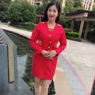 正品工大服红色腰鼓队乐队服装女套装演出202服2新款长袖军鼓装大
