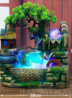 正品办创意礼件品小假山流桌面摆水装饰加湿器公室工艺品